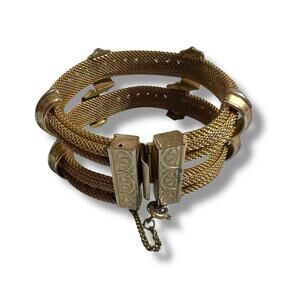 Vintage Hobe Victorian Style Bracelet Gold Mesh Rhinestone Statement Jewelry